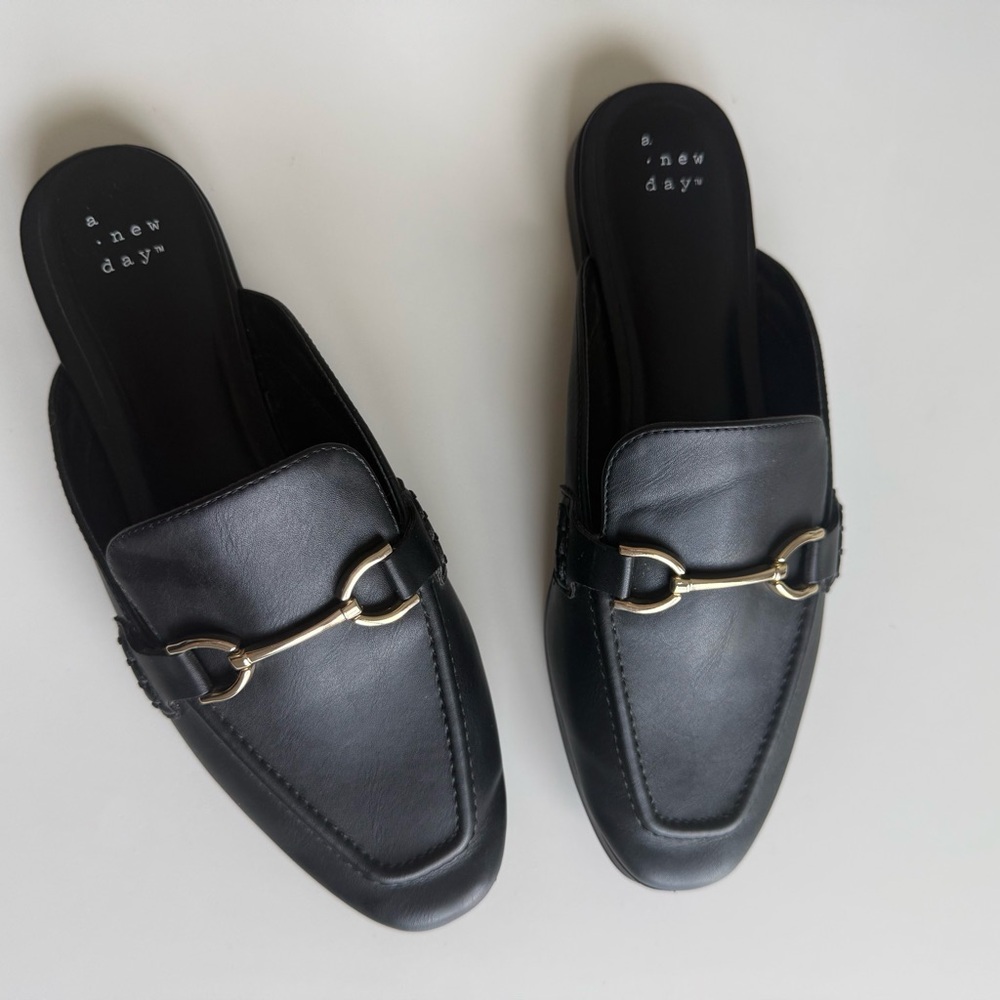 A New Day Black Mules with Silver Accent